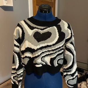 Cropped black and white heart sweater